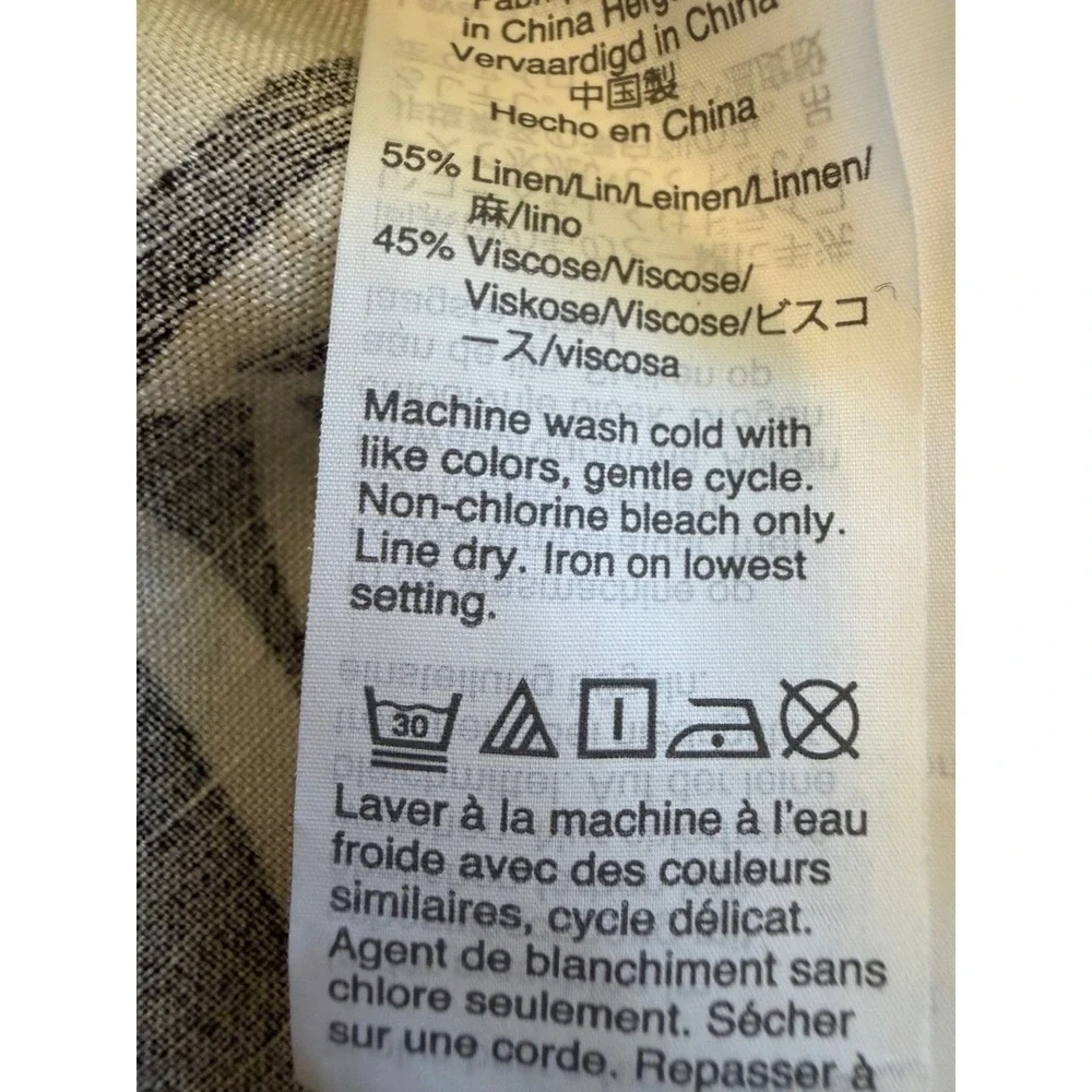 Madewell Mens Large Black White Tropical Palm Leaf Linen Blend Camp Shirt L‎
